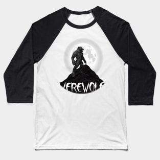 Werewolf Against Full Moon Design Baseball T-Shirt